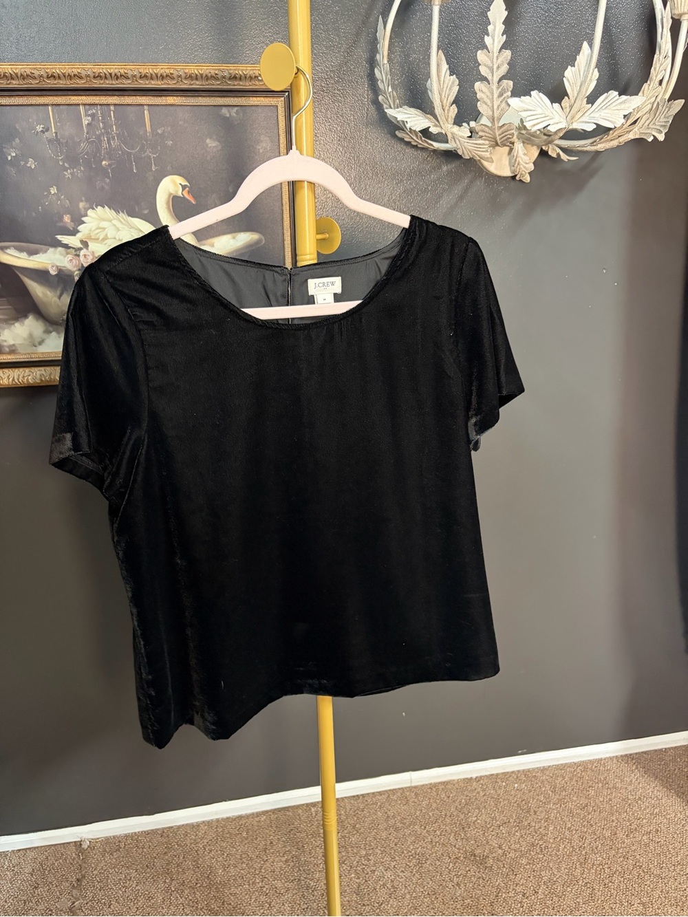 J. Crew Black Velvet Crewneck Short-Sleeve Top